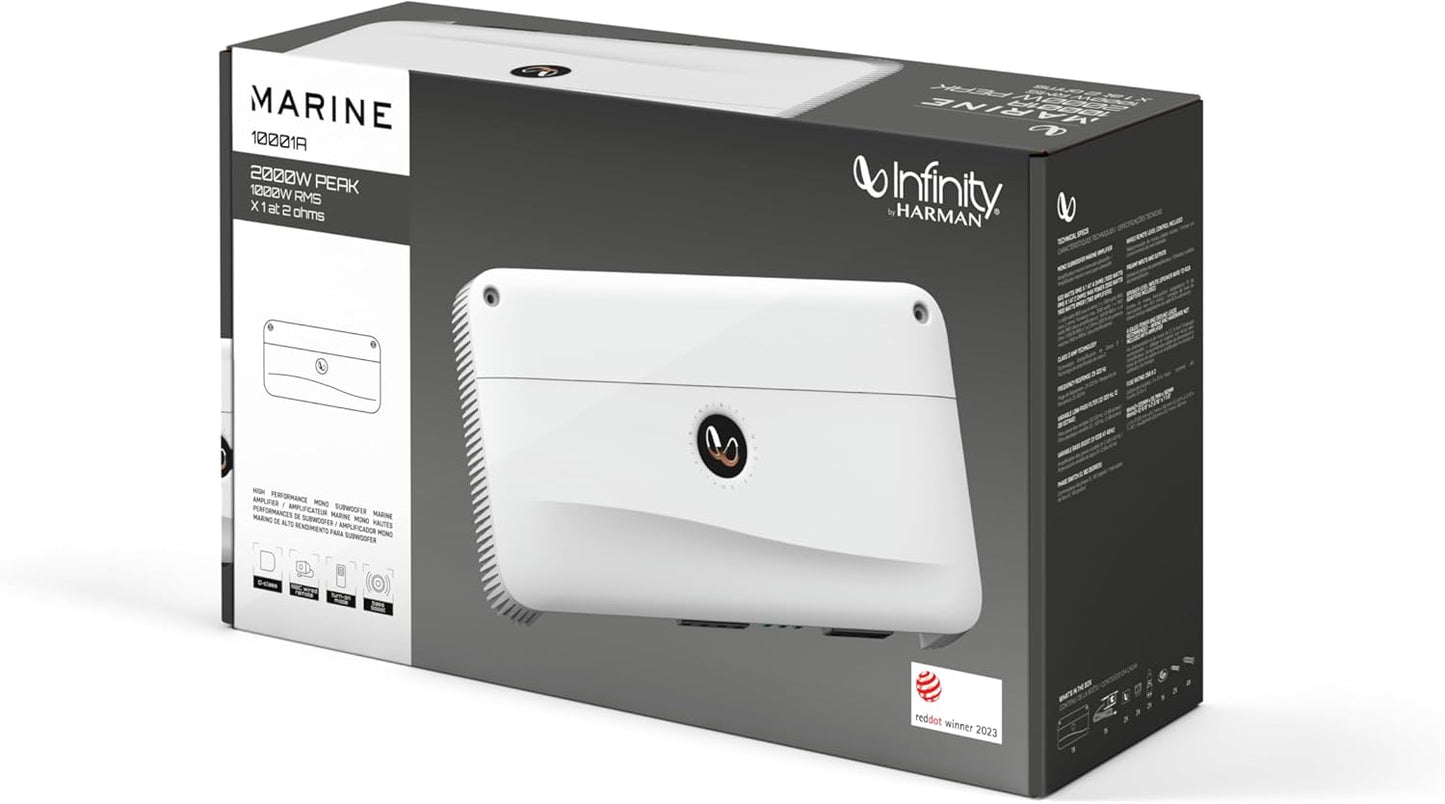 Infinity INFM10001AAM Reference 10001A High Performance Mono Subwoofer Amplifier - Compact Size, Low Noise and Distortion, Class D amp Technology, RBC Wired Remote, Variable Crossover and bass Boost
