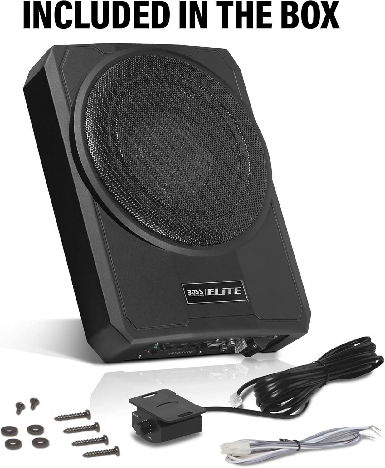 Boss Audio Elite SLIM10 - 10-Inch Powered Car Subwoofer - Low Profile, Remote Control, Built-in Amp