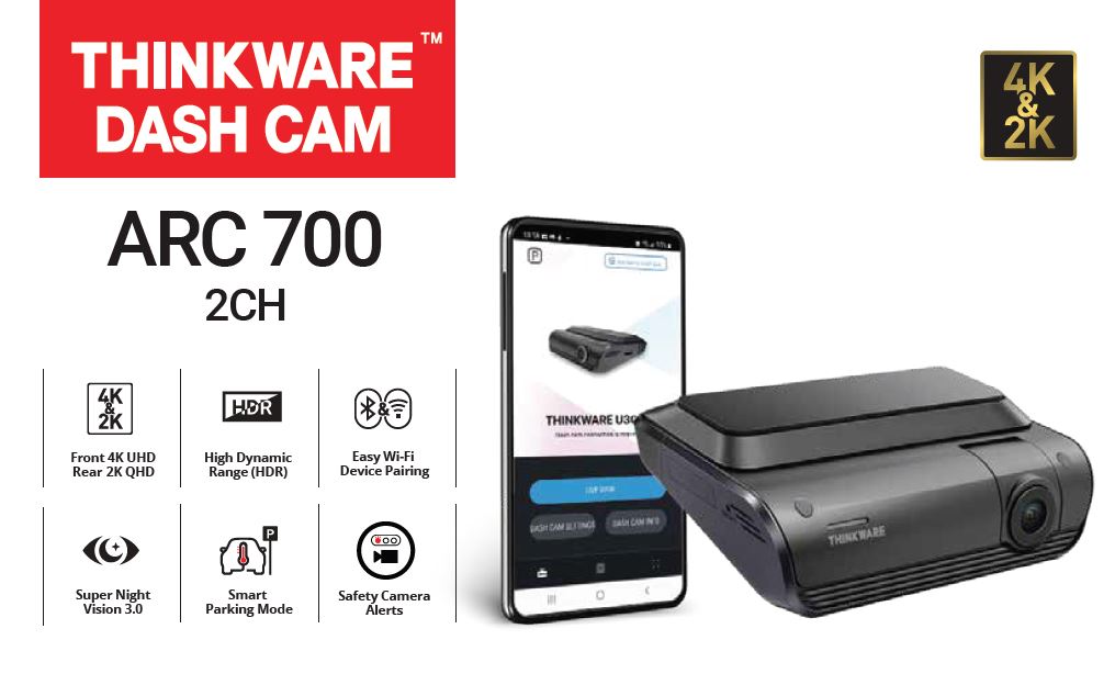 Thinkware ARC 700 4K Front & 2K Rear, 2-Channel HD Dash Cam