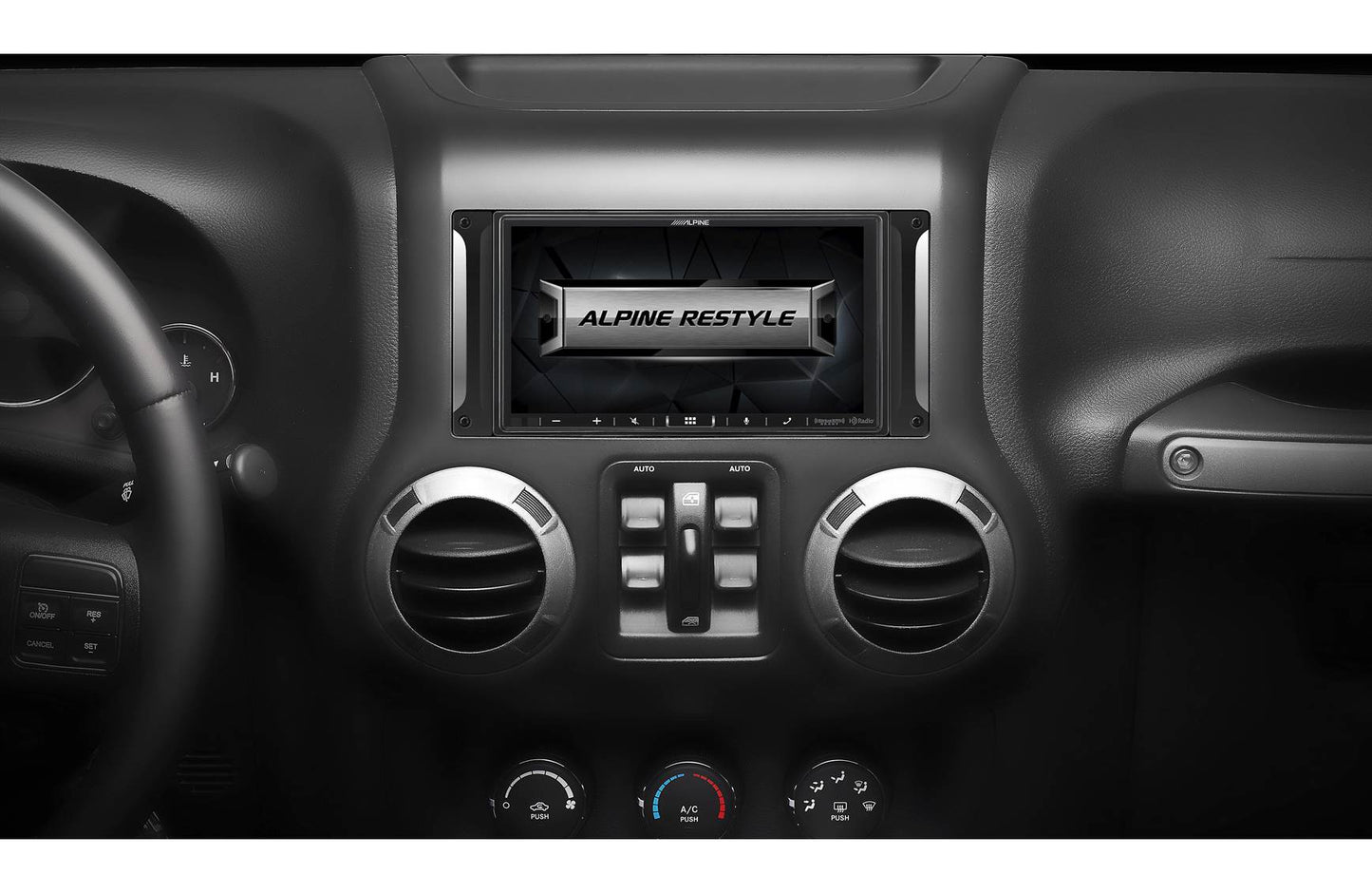 Alpine Restyle i407-WRA-JK Custom-fit digital receiver, wired-only Apple CarPlay and Android Auto, AM/FM, No Discs - 6.95" screen (Select 2007-17 Jeep Wrangler JK and Wrangler JK Unlimited)