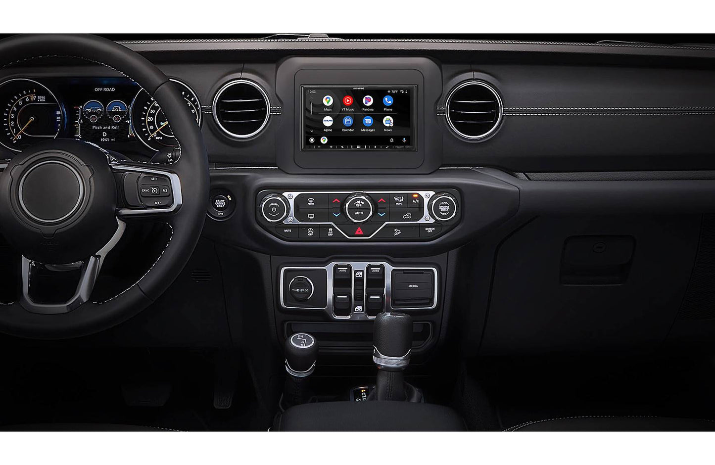 Alpine Restyle i407-WRA-JL Custom-fit digital receiver, wired-only Apple CarPlay and Android Auto, AM/FM, No Discs - 6.95" screen (select 2018-up Wrangler JL and 2020-up Gladiator JT)