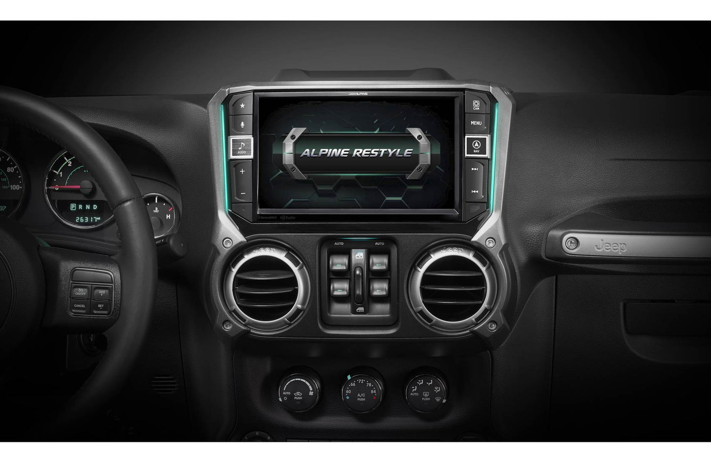 Alpine Restyle i509-WRA-JK Custom-fit digital receiver, wired or wireless Apple CarPlay and Android Auto, AM/FM, No Discs - 9" screen (select 2011-18 Jeep Wrangler JK models)