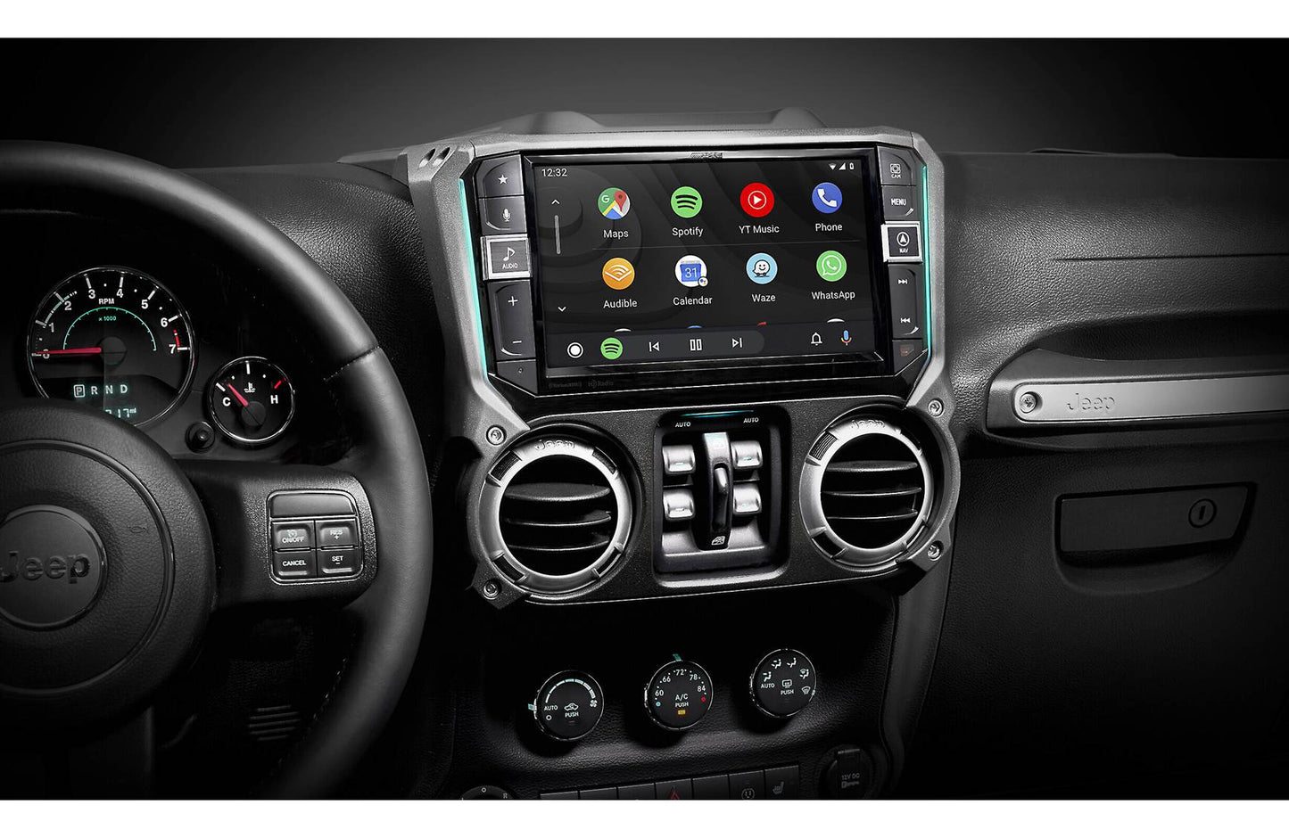 Alpine Restyle i509-WRA-JK Custom-fit digital receiver, wired or wireless Apple CarPlay and Android Auto, AM/FM, No Discs - 9" screen (select 2011-18 Jeep Wrangler JK models)