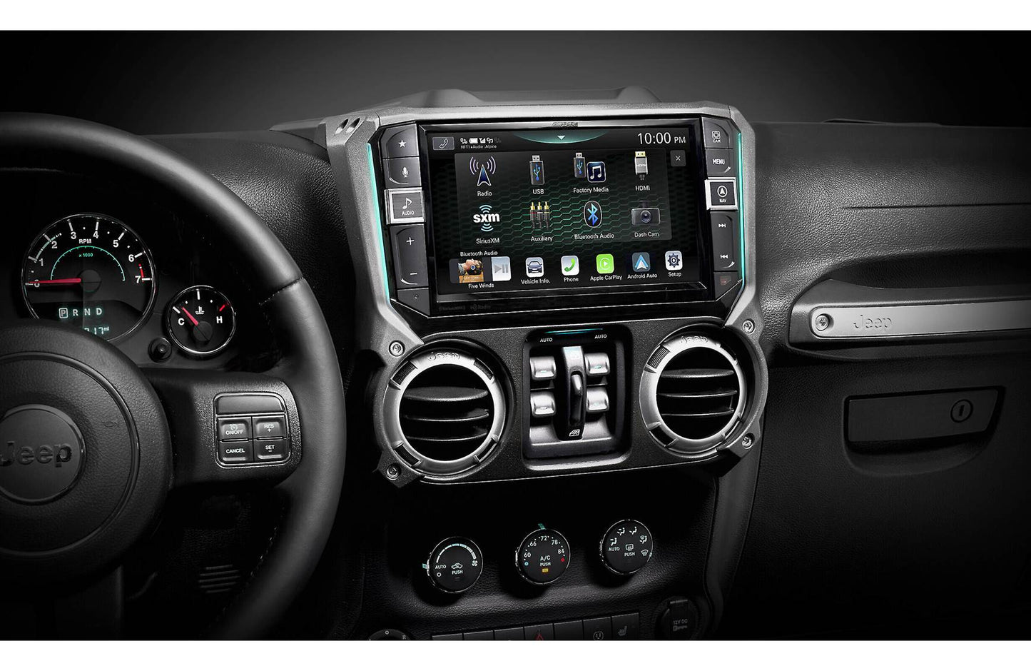 Alpine Restyle i509-WRA-JK Custom-fit digital receiver, wired or wireless Apple CarPlay and Android Auto, AM/FM, No Discs - 9" screen (select 2011-18 Jeep Wrangler JK models)