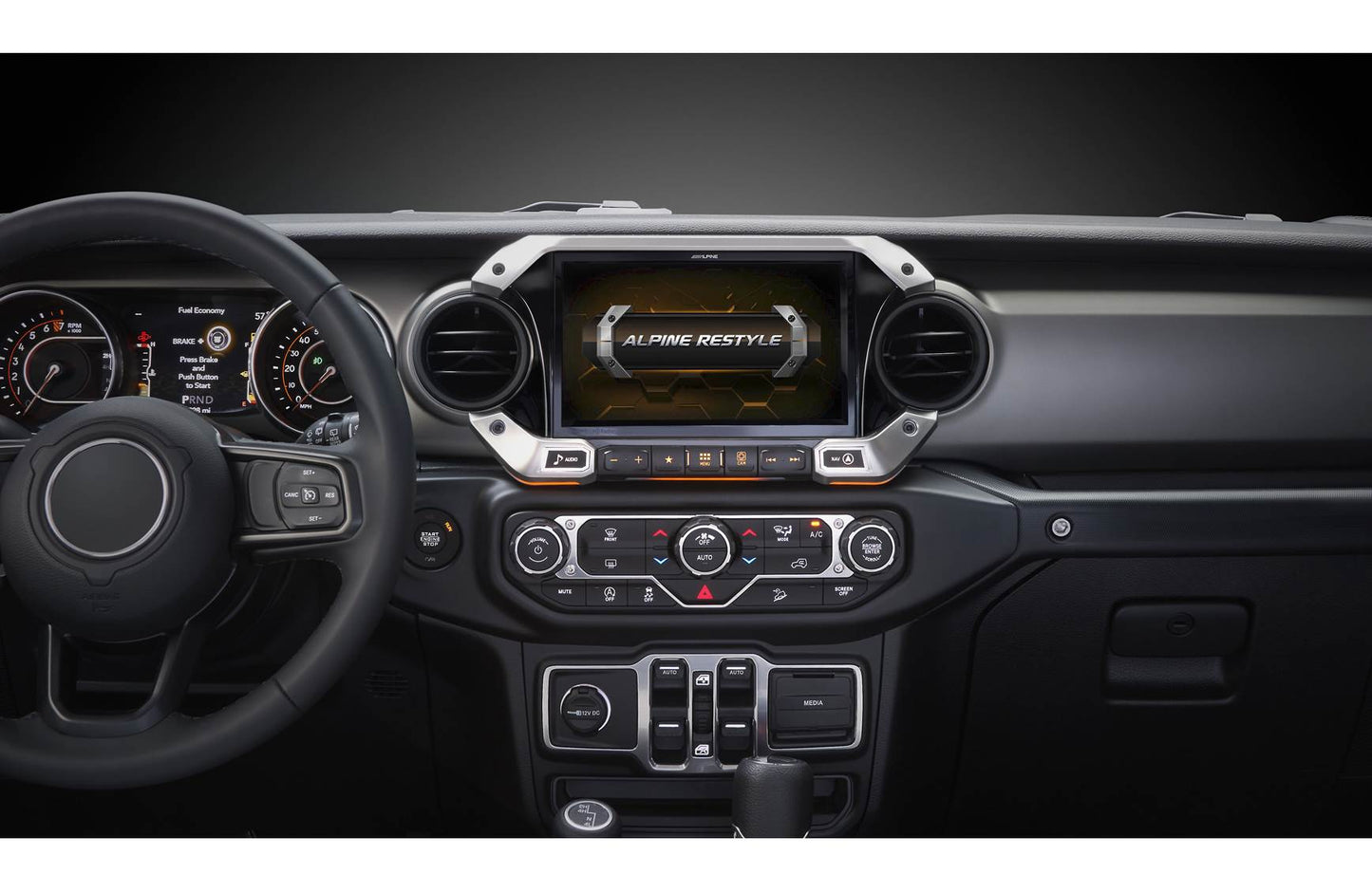 Alpine Restyle i509-WRA-JL Custom-fit digital receiver, wired or wireless Apple CarPlay and Android Auto, AM/FM, No Discs - 9" screen (select 2018-up Wrangler JL and 2020-up Gladiator JT)