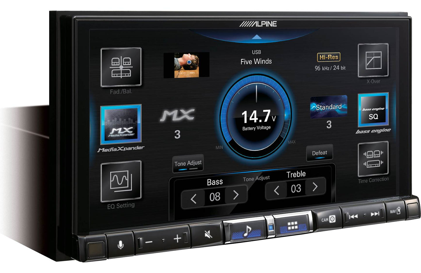 Alpine iLX-507 Digital multimedia receiver - 7" touchscreen, double-DIN, wired or wireless Apple Carplay and Android Auto, AM/FM (no discs)