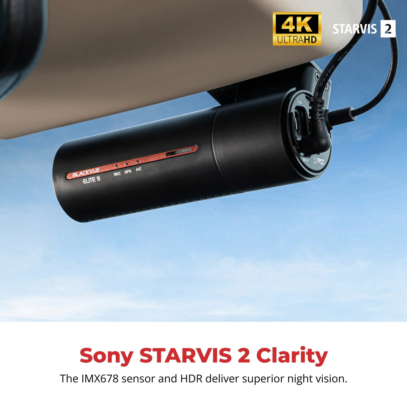 Blackvue ELITE9-2CH-64 2-Channel Dash Cam, 4K Front & 2K Rear, Sony STARVIS 2, Cloud-Ready, 64GB Card