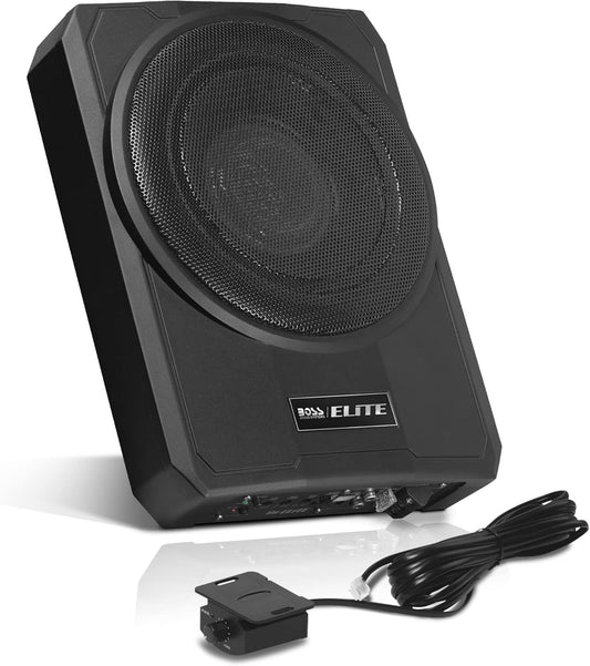 Boss Audio Elite SLIM10 - 10-Inch Powered Car Subwoofer - Low Profile, Remote Control, Built-in Amp