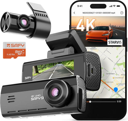 Blackvue SAFY9-2CH-64 2-Channel Dash Cam, 4K Front & 1080P Rear, Dual Sony STARVIS Sensors, AI Night Vision, LCD Screen, 64GB Card