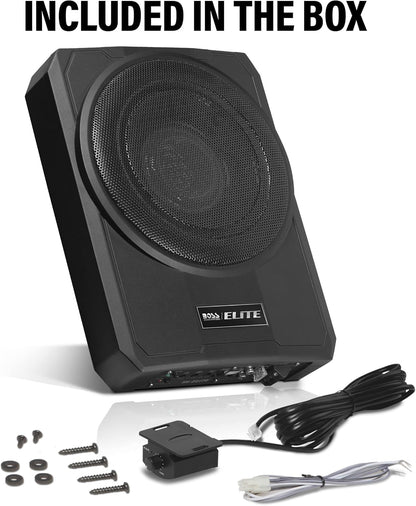 Boss Audio Elite SLIM10 - 10-Inch Powered Car Subwoofer - Low Profile, Remote Control, Built-in Amp