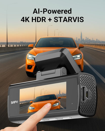 Blackvue SAFY9-2CH-64 2-Channel Dash Cam, 4K Front & 1080P Rear, Dual Sony STARVIS Sensors, AI Night Vision, LCD Screen, 64GB Card