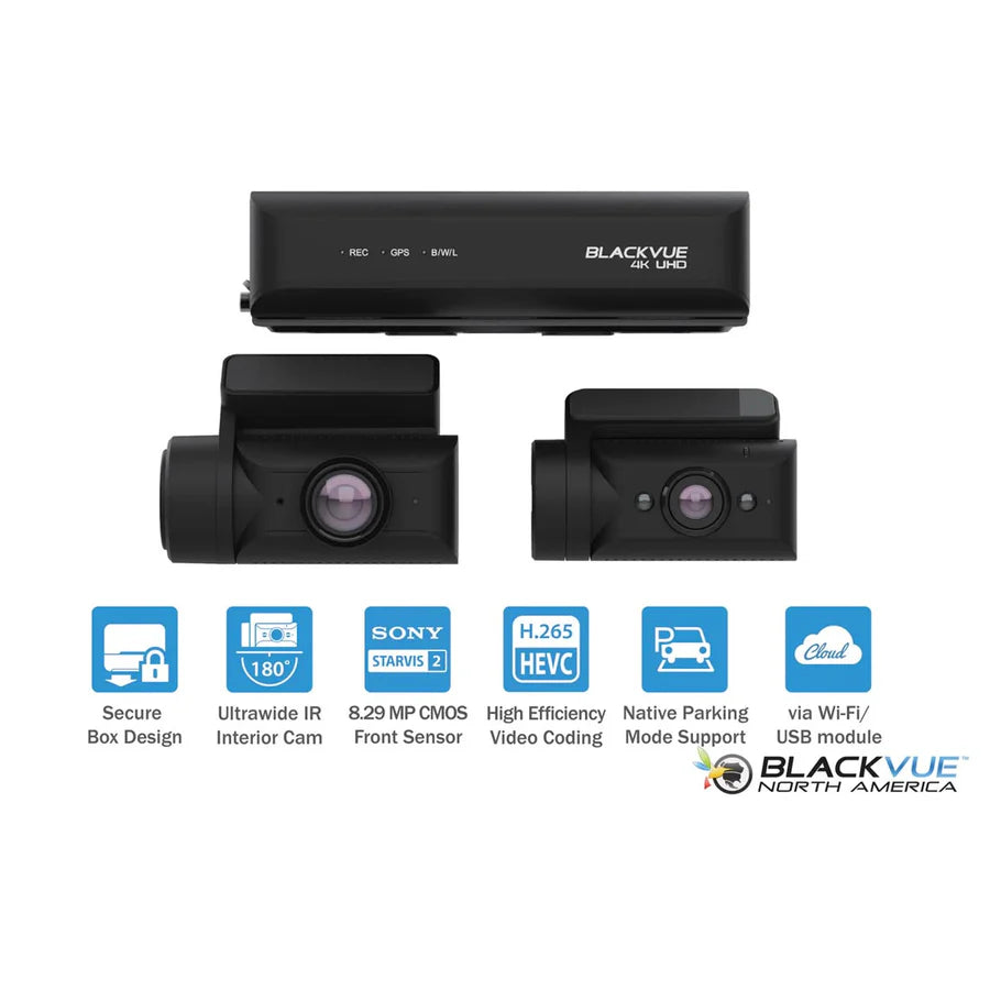 Blackvue DR970X-BOX-2CHIRPLUS-64 2-Channel Dash Cam, 4K Front + 1080P Interior, w/Hidden Box Unit, 64GB Card