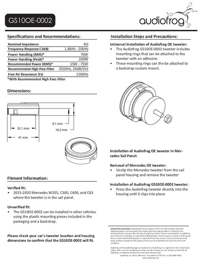 AudioFrog GS10OE-0002 GS-Series Custom Tweeter, with Waveguide, No Grille (Mercedes)