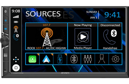 Jensen CAR723W-BC - 7" touchscreen, wired or wireless Apple CarPlay® and Android™ (no discs) w/backup camera