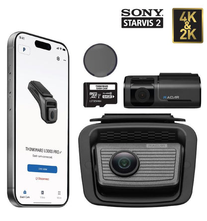 Thinkware U3000PRO 2-Channel Dash Camera, 4K UHD Front Cam with 2K QHD Rear Cam