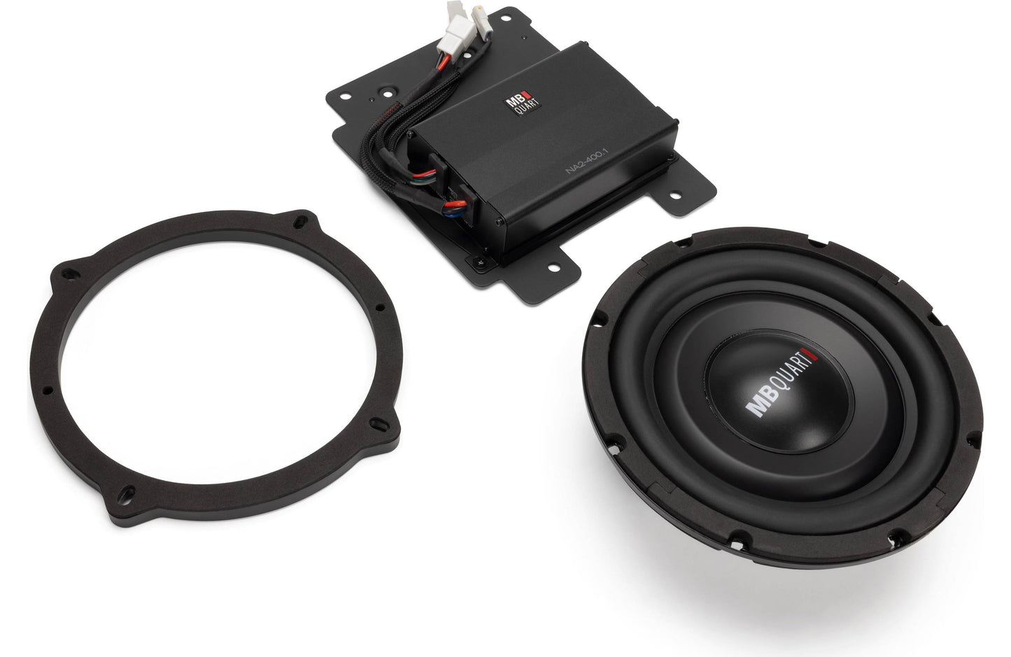 MB Quart MBQBRO-SUBR-1 Ford Tuned series upgrade package for 2021-24 Ford Broncos w/Bang & Olufsen system — 8" subwoofer and 400-watt amplifier