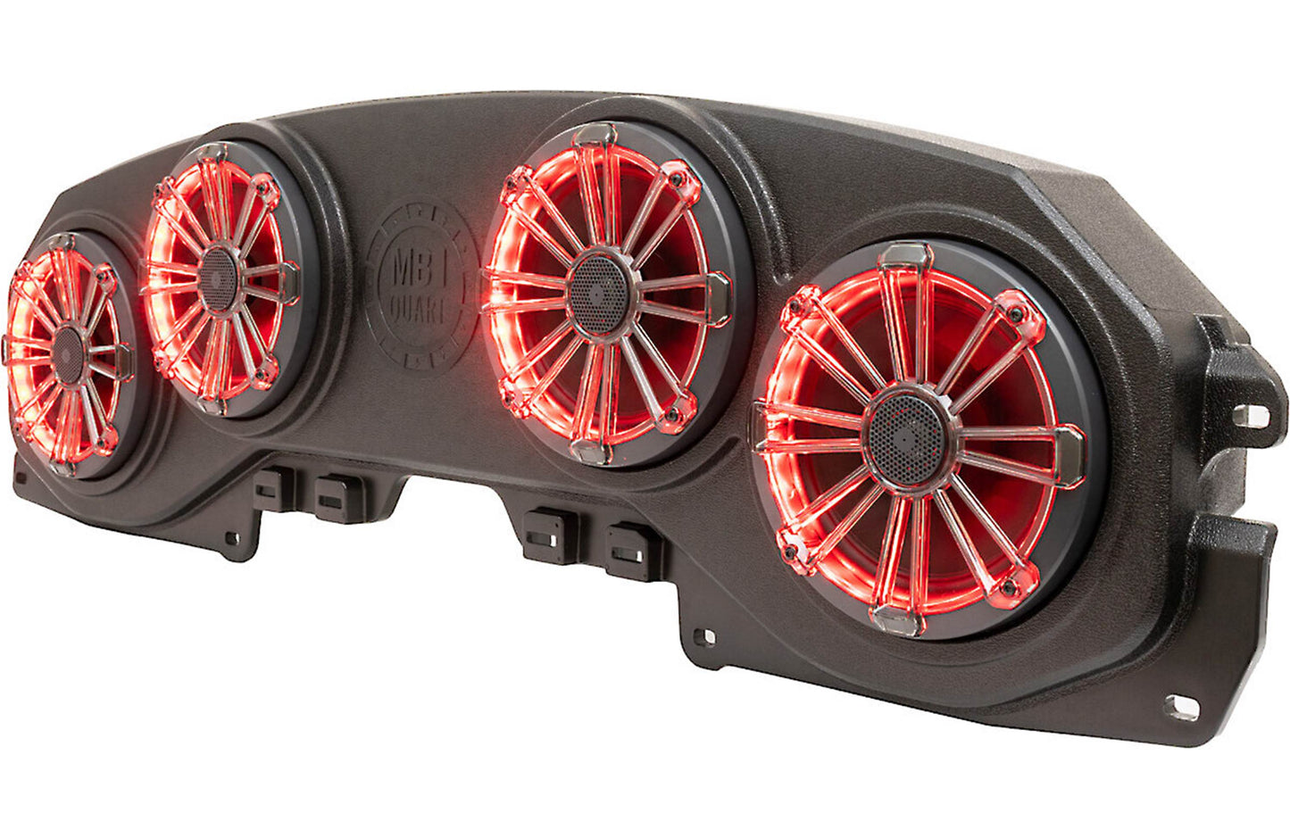 MB Quart MBQJ-48CRGB Overhead soundbar loaded with RGB LED lighting and four 8" 2-way speakers for select 2018-up Jeep Wrangler and Gladiator vehicles