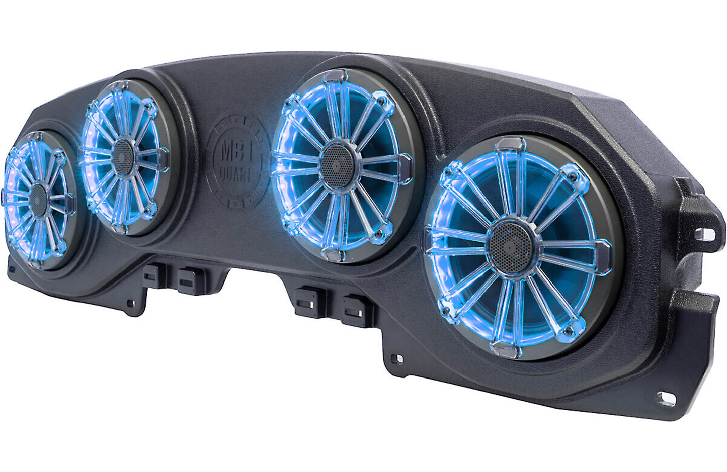 MB Quart MBQJ-48CRGB Overhead soundbar loaded with RGB LED lighting and four 8" 2-way speakers for select 2018-up Jeep Wrangler and Gladiator vehicles