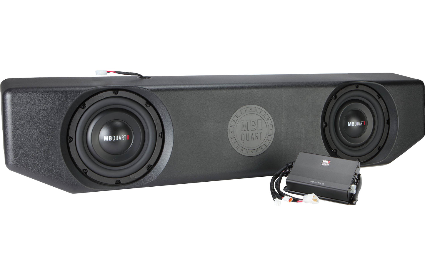 MB Quart MBQJT-SUBA-1 Custom underseat enclosure with two 8" subs and amplifier — fits select Jeep Gladiator