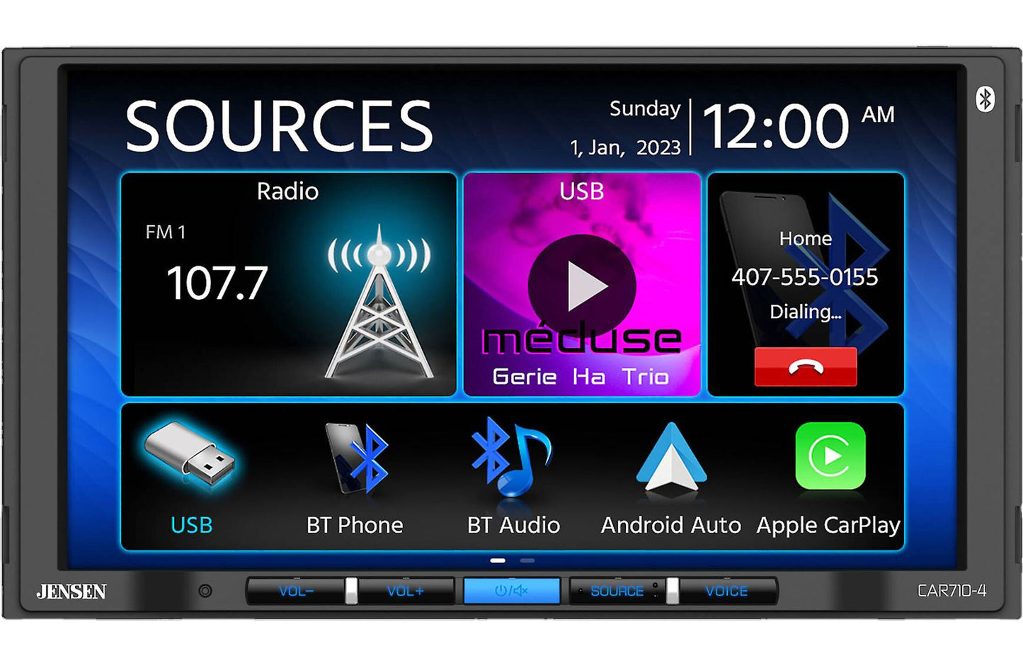 Jensen CAR710-4BC - 7" touchscreen, wired Apple CarPlay® and Android™ (no discs) w/back-up camera