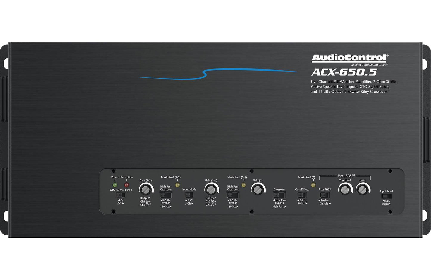 AudioControl ACX-650.5 5-channel powersports/marine amplifier (50 watts RMS x 4 at 4 ohms + 350 watts RMS x 1 at 2 ohms)
