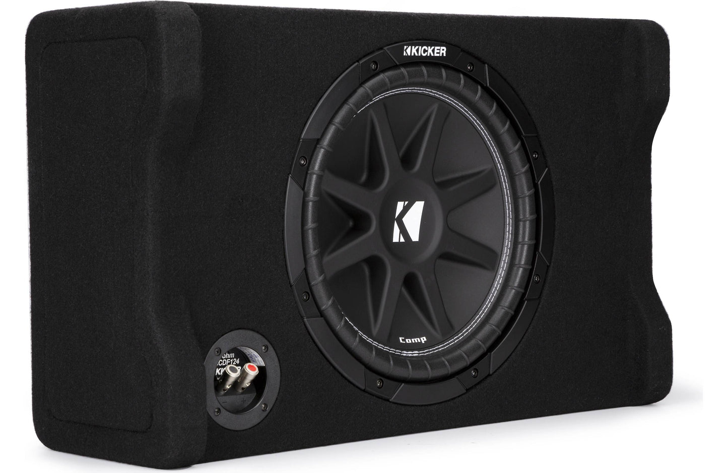 Kicker 48CDF124 Comp Series sealed downward-firing enclosure with 12" 4-ohm subwoofer