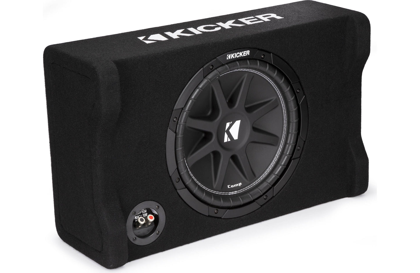 Kicker 48CDF124 Comp Series sealed downward-firing enclosure with 12" 4-ohm subwoofer