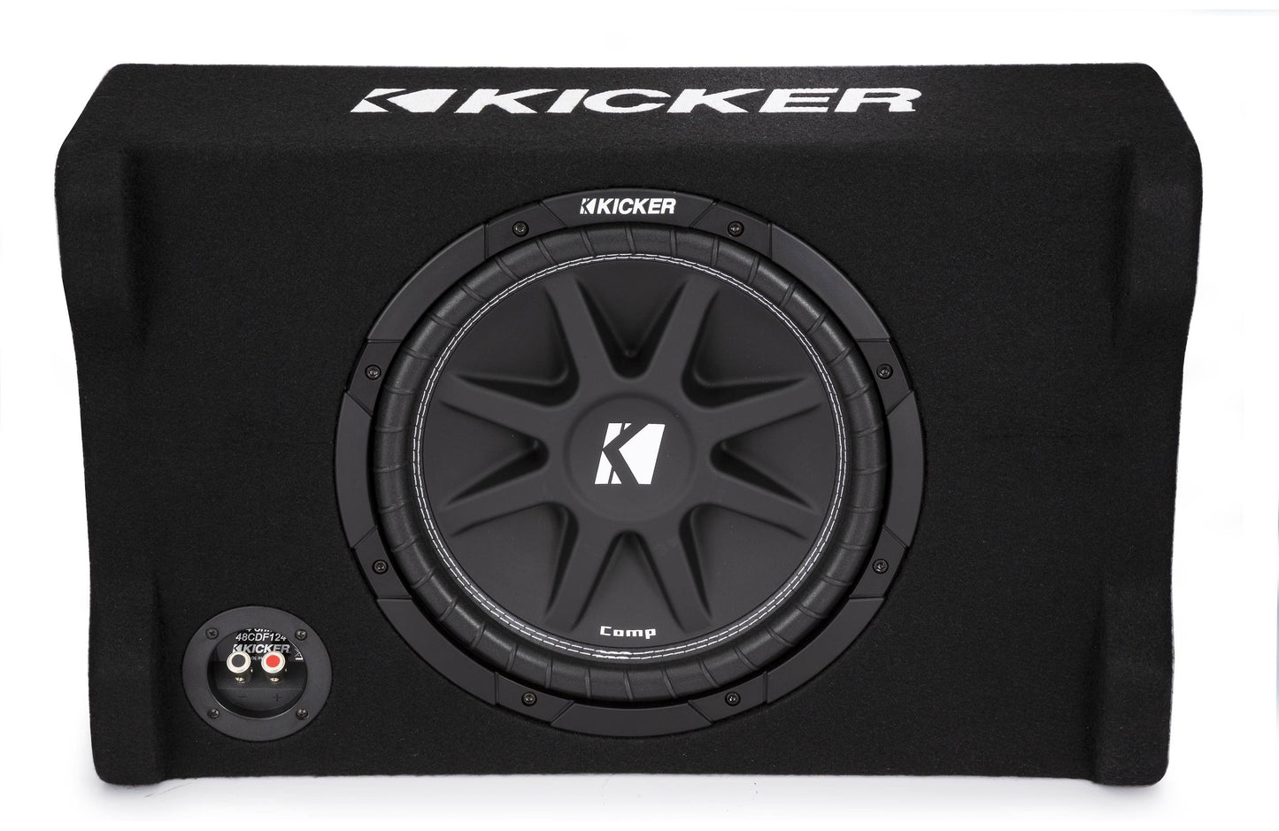 Kicker 48CDF124 Comp Series sealed downward-firing enclosure with 12" 4-ohm subwoofer