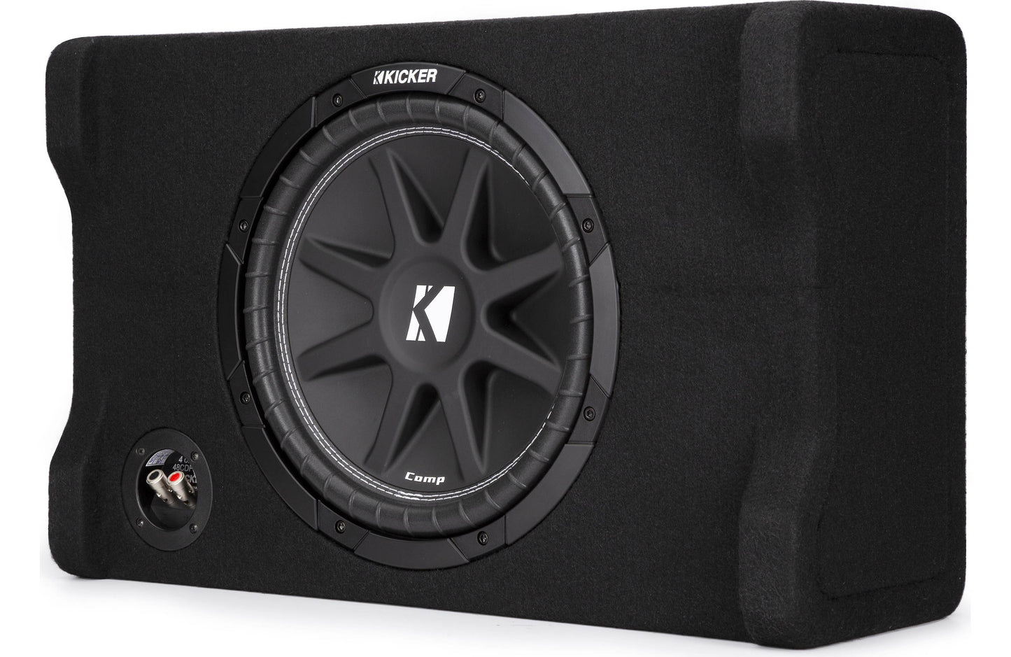 Kicker 48CDF124 Comp Series sealed downward-firing enclosure with 12" 4-ohm subwoofer