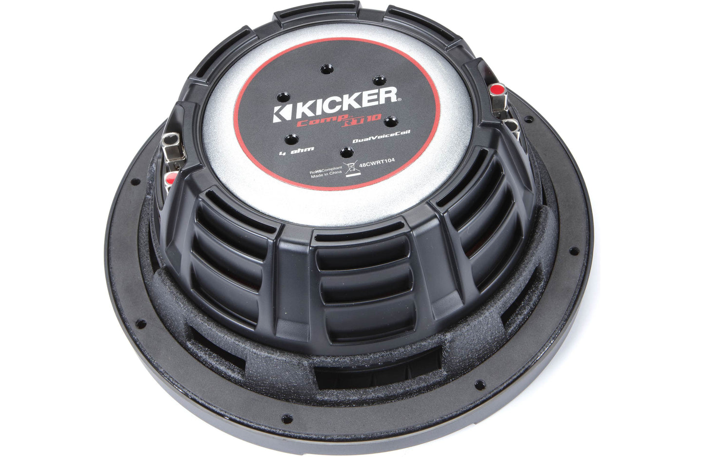 Kicker 48CWRT104 CompRT Series shallow-mount 10" subwoofer with dual 4-ohm voice coils
