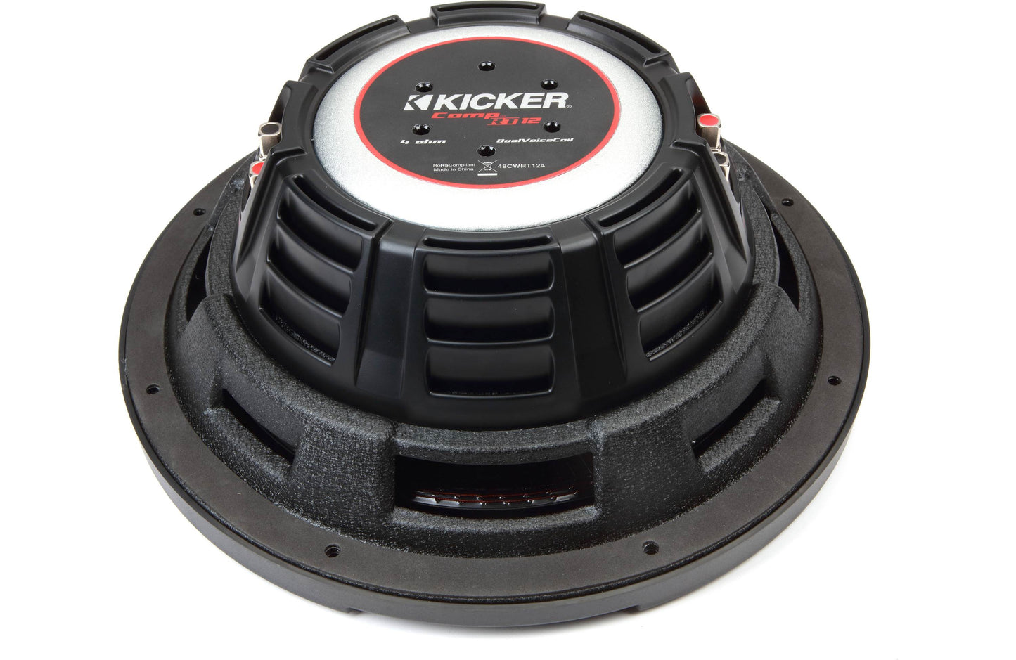 Kicker 48CWRT124 CompRT Series shallow-mount 12" subwoofer with dual 4-ohm voice coils