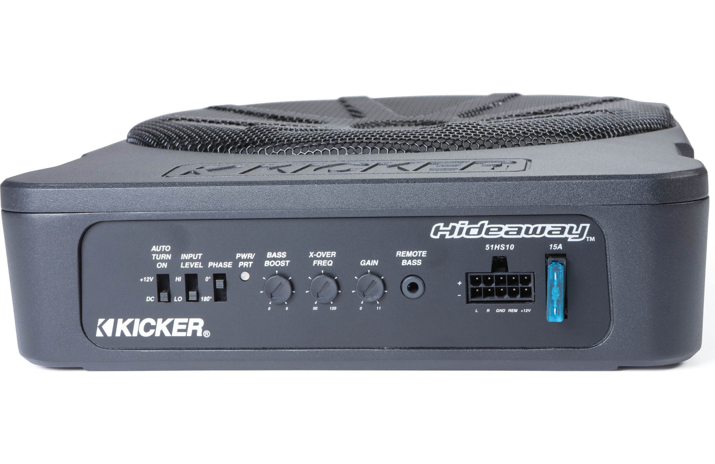 Kicker 51HS10 Hideaway™ compact powered subwoofer with 10" sub and 180-watt amp