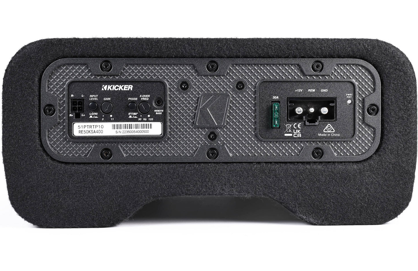 Kicker 51PTRTP10 Low-profile down-firing 400-watt powered enclosure, CompRT® 10" shallow-mount subwoofer, passive radiator