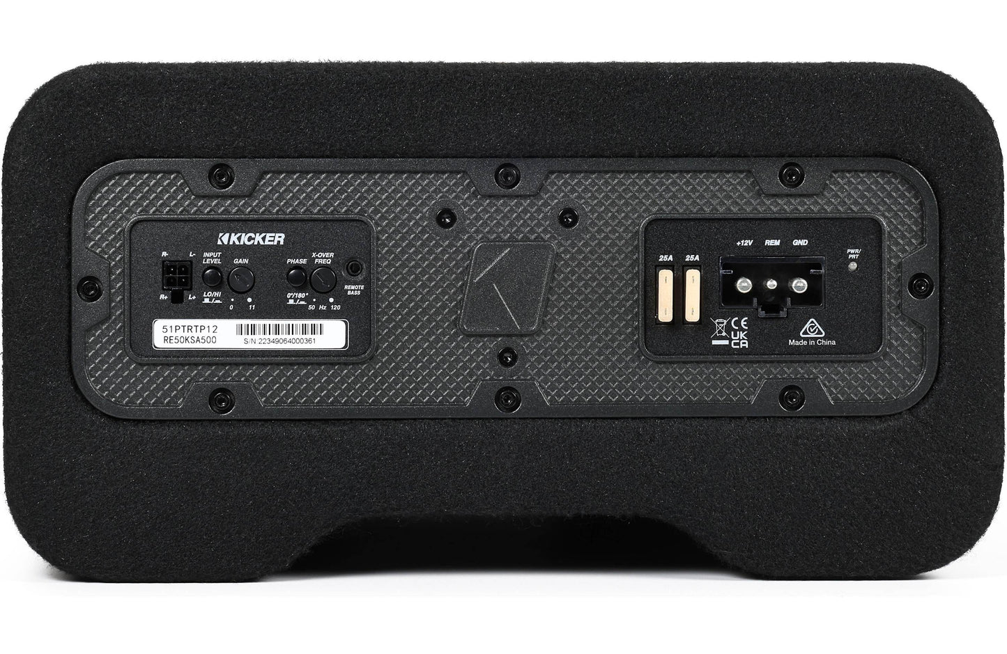Kicker 51PTRTP12 Low-profile down-firing 500-watt powered enclosure, CompRT® 12" shallow-mount subwoofer, passive radiator