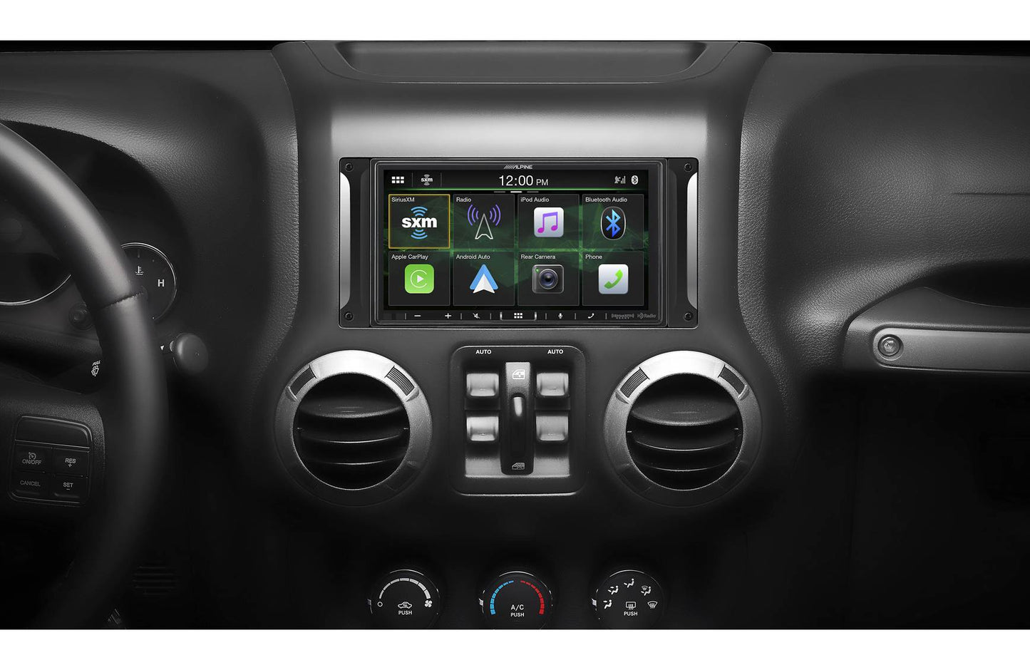 Alpine Restyle i407-WRA-JK Custom-fit digital receiver, wired-only Apple CarPlay and Android Auto, AM/FM, No Discs - 6.95" screen (Select 2007-17 Jeep Wrangler JK and Wrangler JK Unlimited)