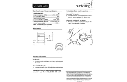 AudioFrog GS10OE-0005 GS-Series 1" tweeters (direct replacement tweeters, select 2014+ Subaru BRZ, Scion FR-S and Toyota 86/GR86)