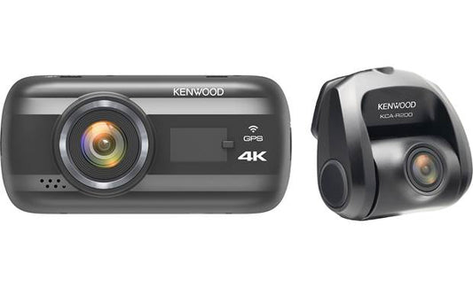 Kenwood DRV-A601WDP 4K Ultra HD dash cam with 3" display, Wi-Fi, and GPS — includes rear-view cam